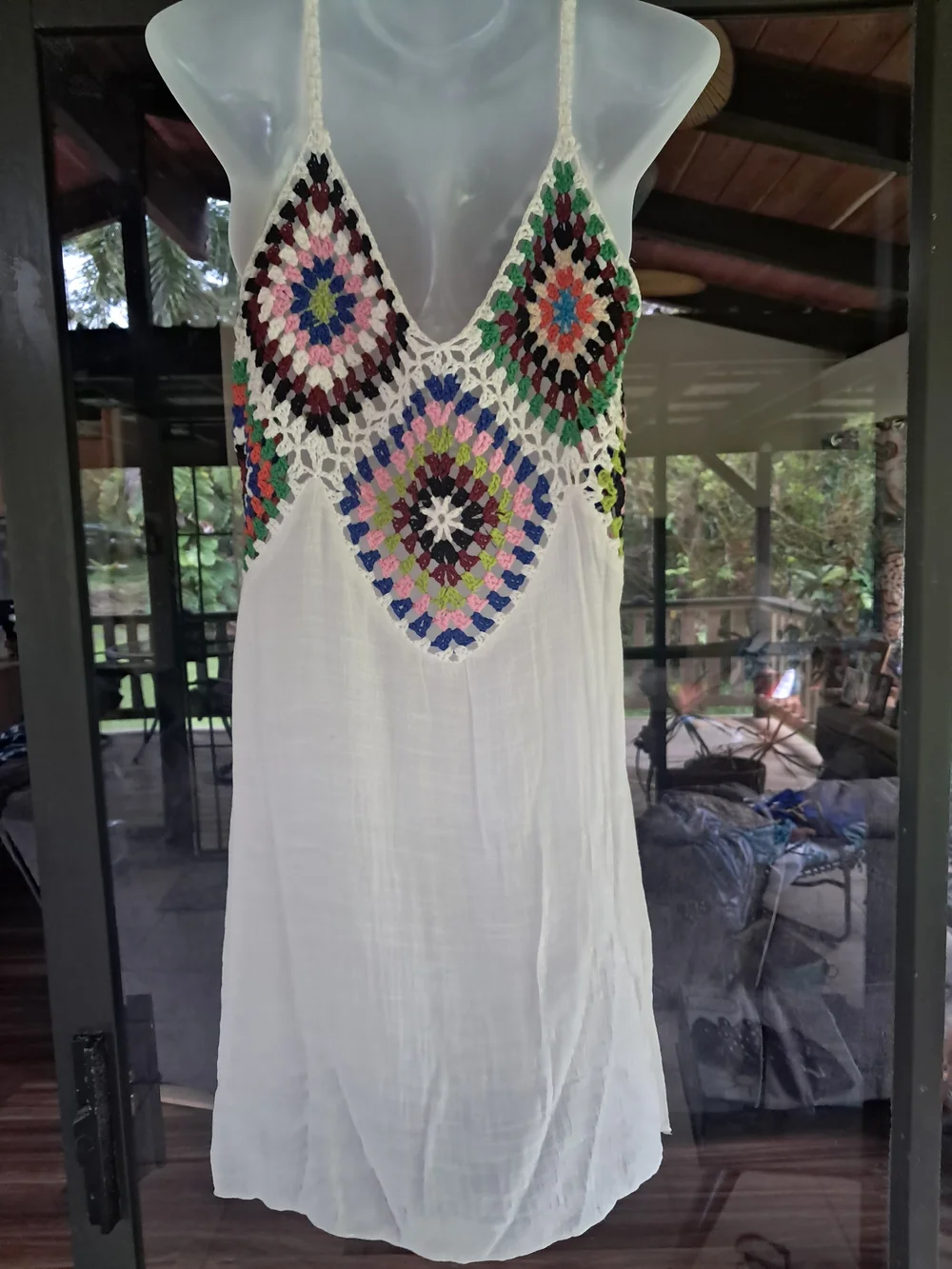 Women’s White Crochet-Accent Swim Cover-Up Dress